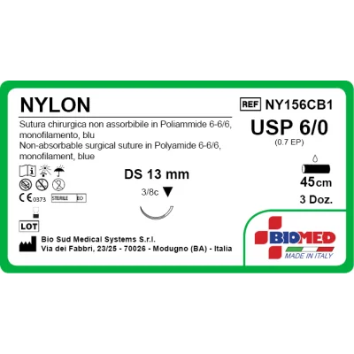 SUTURA NYLON 6/0 3/8C TR DS13 45CM BLU