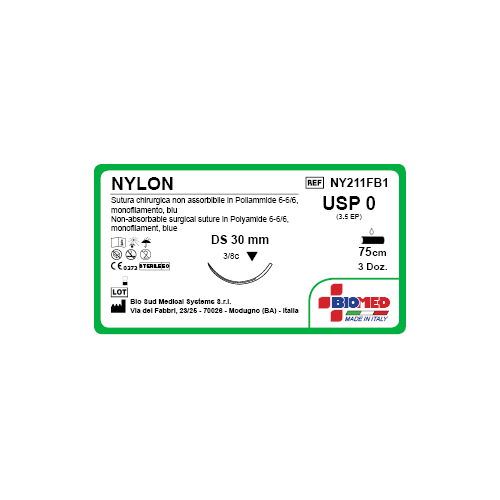 SUTURA NYLON 0 3/8C TRIAN DS30 75CM BLU