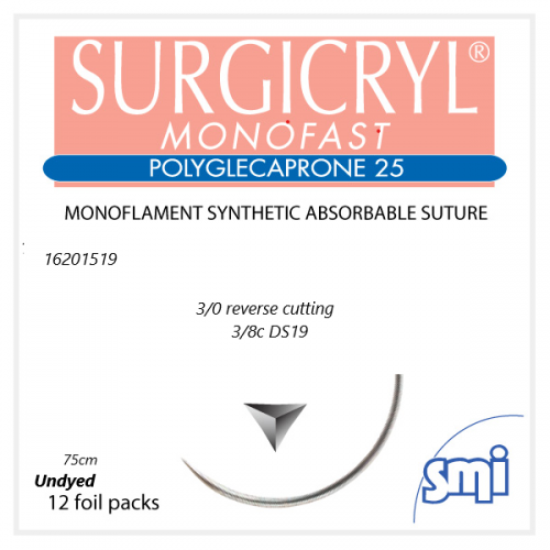 SUTURA SURGICRYL MONOFAST 3/0 3/8C 75CM INCOLORE