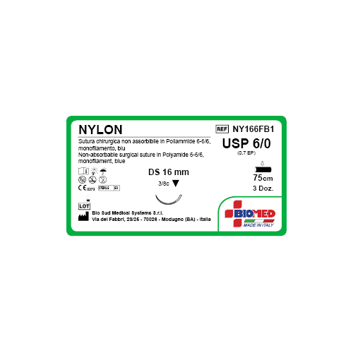SUTURA NYLON 6/0 3/8C TRIAN DS16-CM75 BLU