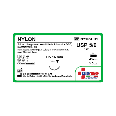 SUTURA NYLON 5/0 3/8C DS16MM 45CM BLU