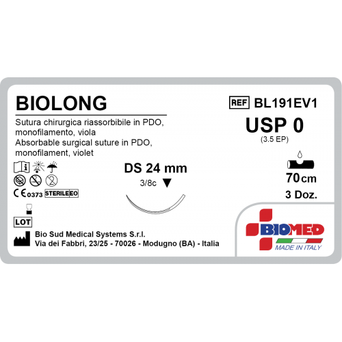 SUTURA BIOLONG 0 3/8C TRIAN DS24CM 70 CM VIOLA